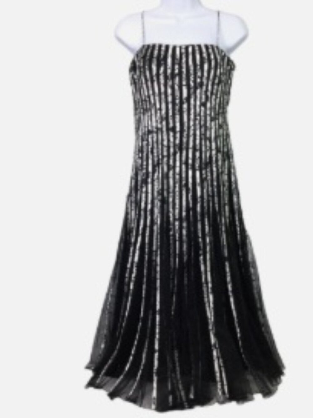 JS Collections Black/Cream Striped Floral Pleated Spaghetti Strap Dress (Size:22 - Picture 14 of 16